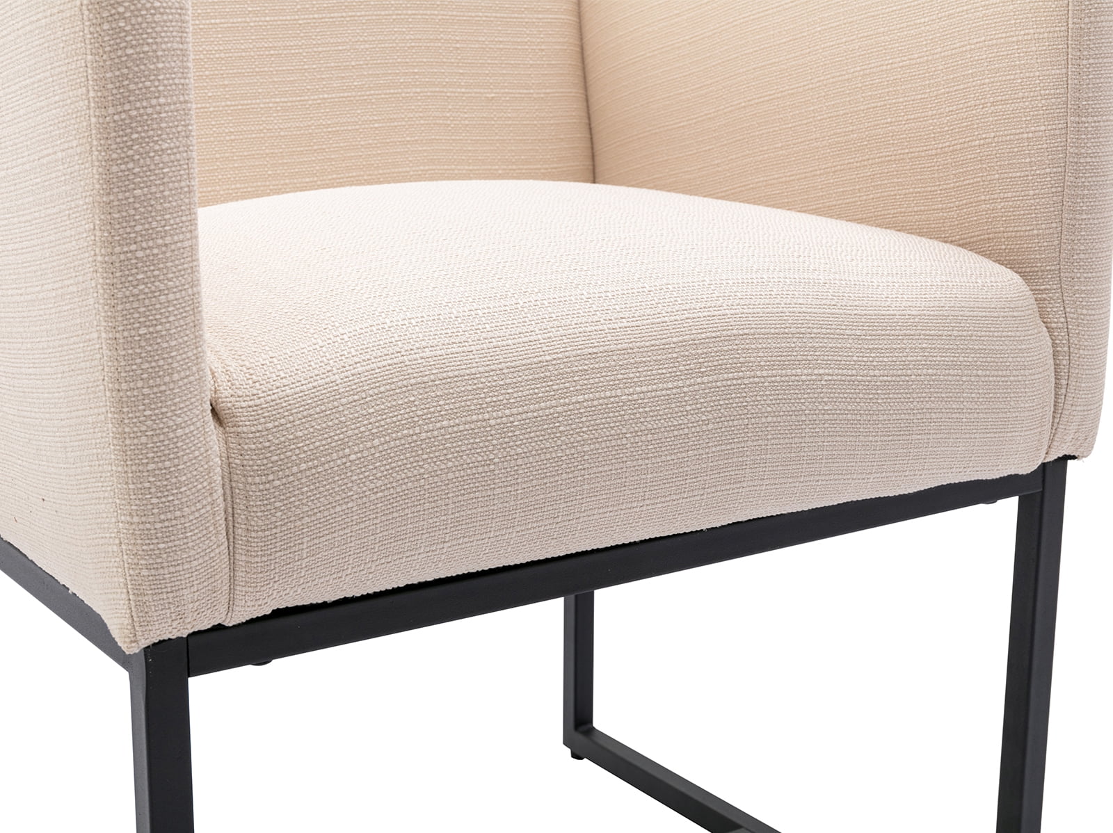 Guyou Modern Linen Upholstered Dining Chairs Set of 2, Kitchen Chairs with Arm and Black Finish Metal Frame, Accent Armchair with back for Living Room Dining Room Bedroom Reception Room, Cream