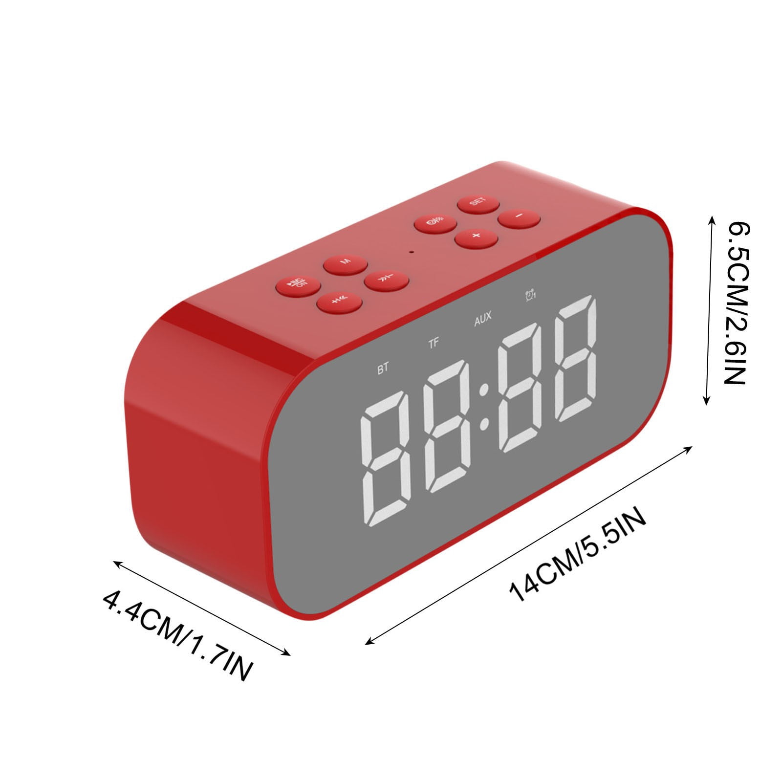 LACKUST Alarm Clock Bluetooth Speaker High Power Portable Column For PC Computer Speakers Subwoofer Box Music Center FM,Red
