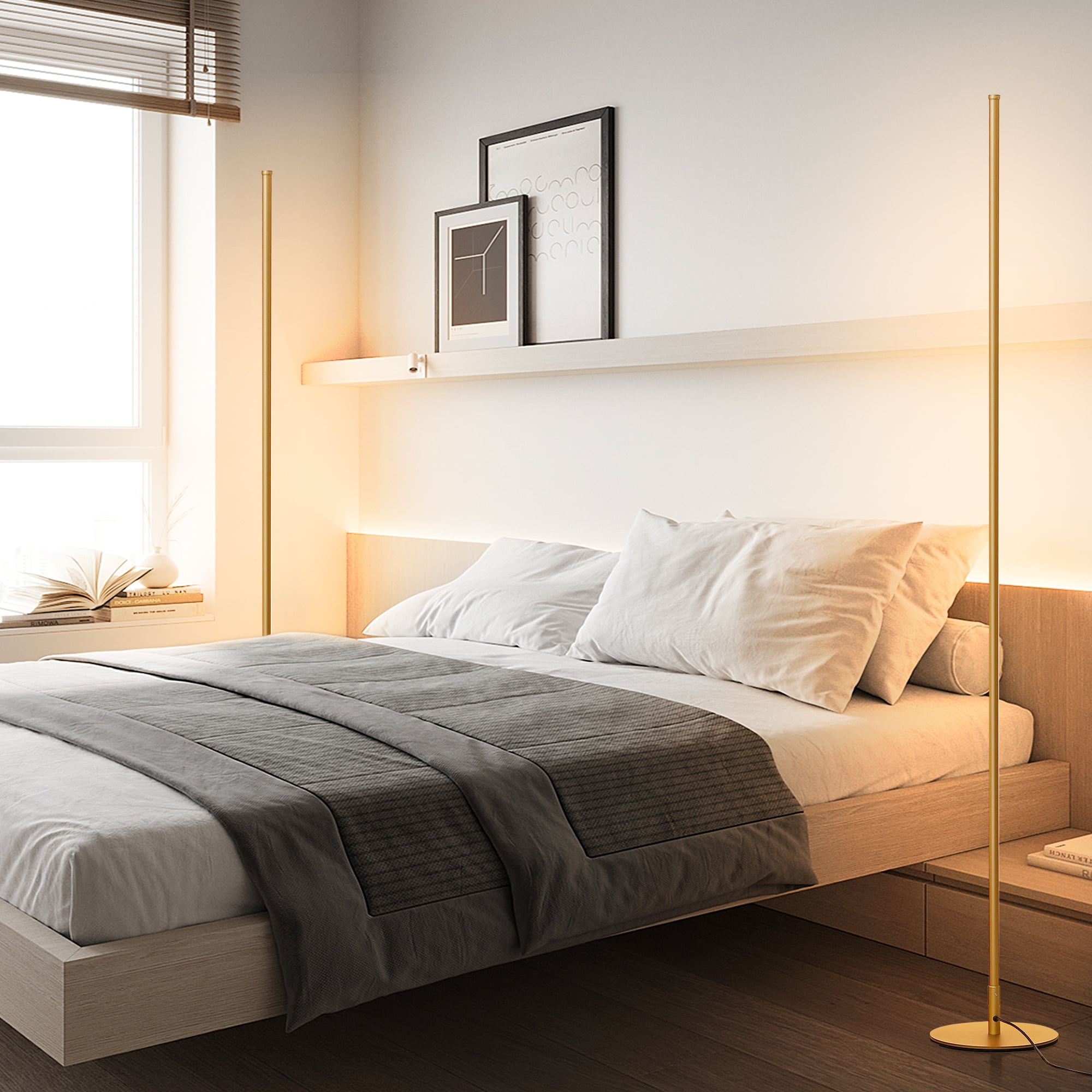 DEWENWILS 57.5" LED Corner Floor Lamps for Living Room Set of 2, Dimmable Standing Lamps for Bedroom, Office, 3000K, Gold