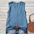 thumbnail image 4 of Karymi T Shirts for Women Sleeveless Lace Trim V‑Neck Tank Top, Solid Fake Linen Crinkle Textured Loose‑Fit Casual Vest, Relaxed Wide Strap Sleeveless Top Womens Tops, 4 of 8