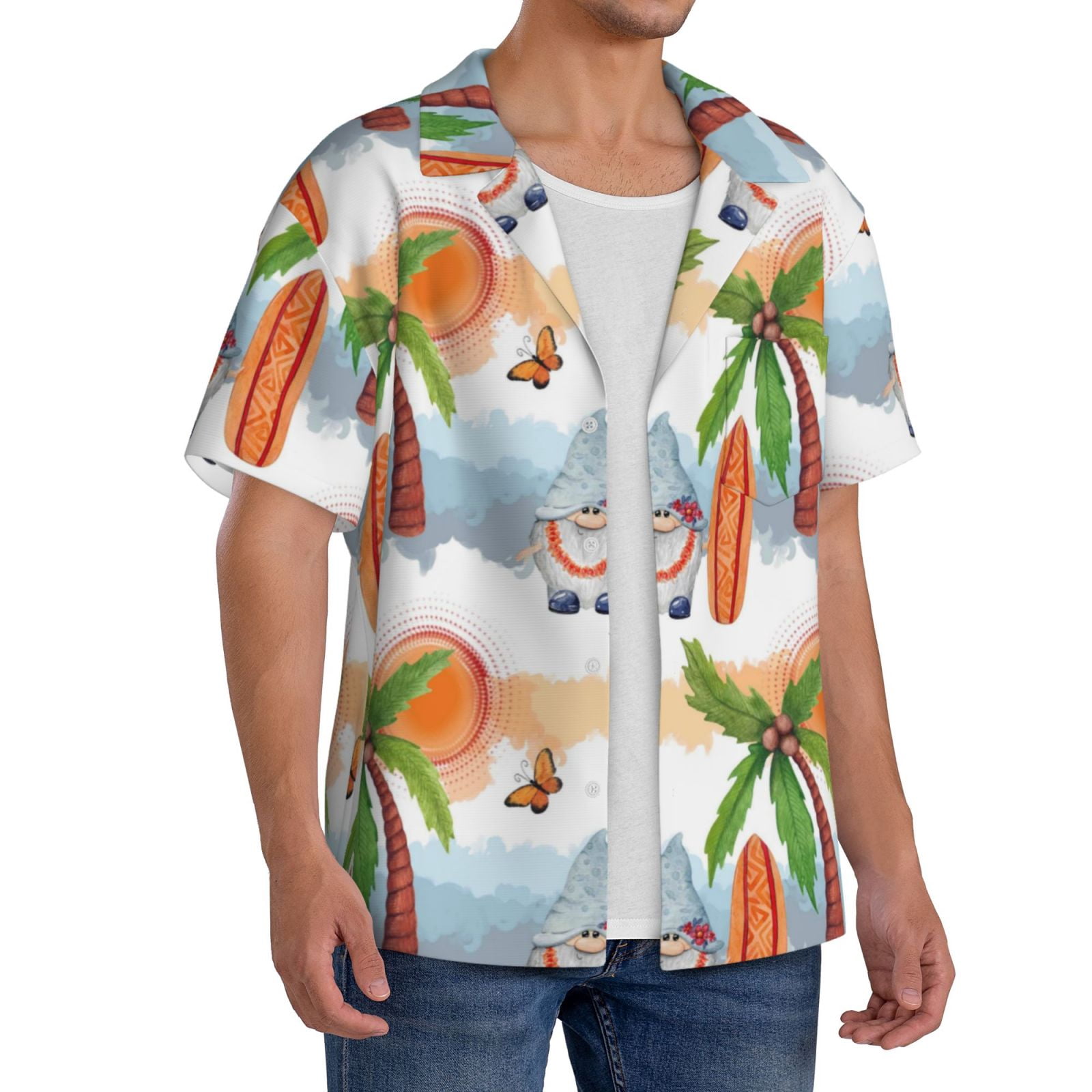Kdxio Men'S Hawaiian Shirt For Men Short Sleeve Shirt Gnome And Surfing Summer Casual Holiday Beach Button Down T-Shirts