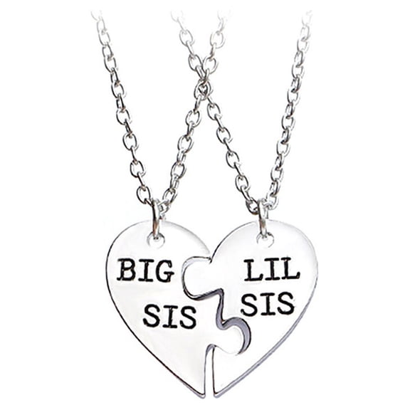 2PCS Big Sis Lil Sis Big Little Sister BFF Forever Necklace
