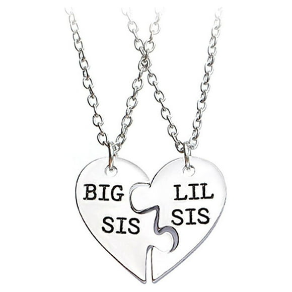 2PCS Big Sis Lil Sis Big Little Sister BFF Forever Necklace