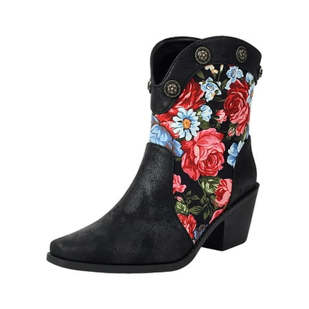 OJSFQUFP Non Slip Shoes for Women Fashionable and Versatile Splicing Color Short Tube Boots Pointed Toe Women s Boots Gothic Shoes for Women Black 41