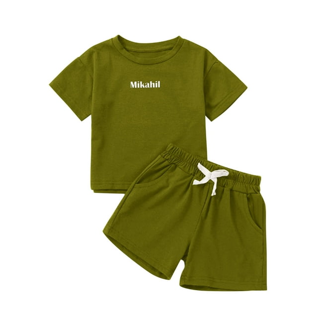 DIY Embroidery Set for Children's Names Summer Small and Medium Sized Children's Set Girls' Set Children's Short Sleeved Shorts Solid Color Personalization (6M 6Y) Fall Clothes Toddler Boy Track Suit