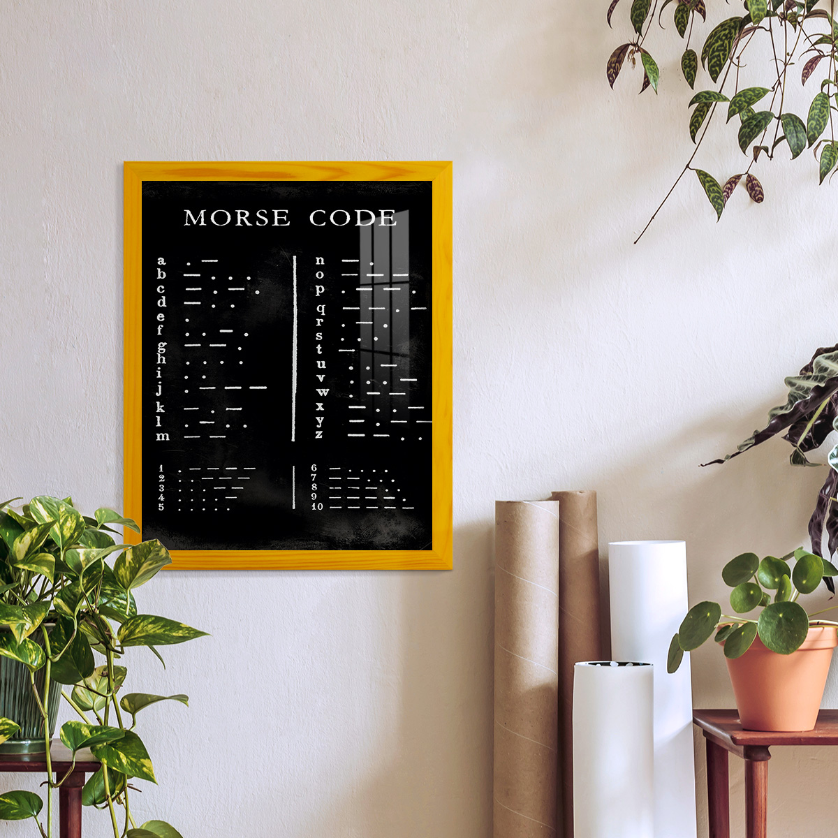 Morse Code Chart - Framed Print w/glass - Sunflower Yellow