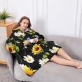 thumbnail image 5 of Oversized Wearable Blanket Hoodie,Black Sunflower White Daisy Pattern Sherpa Blanket Hoodie with Super Pockets,Super Warm Fuzzy Pullover for Women & Men, 5 of 6