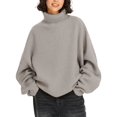 thumbnail image 3 of Womens Oversized Tunic Sweaters Crew Neck Long Sleeve Fall Casual Slouchy Knit Pullover Tops Grey One size, 3 of 7