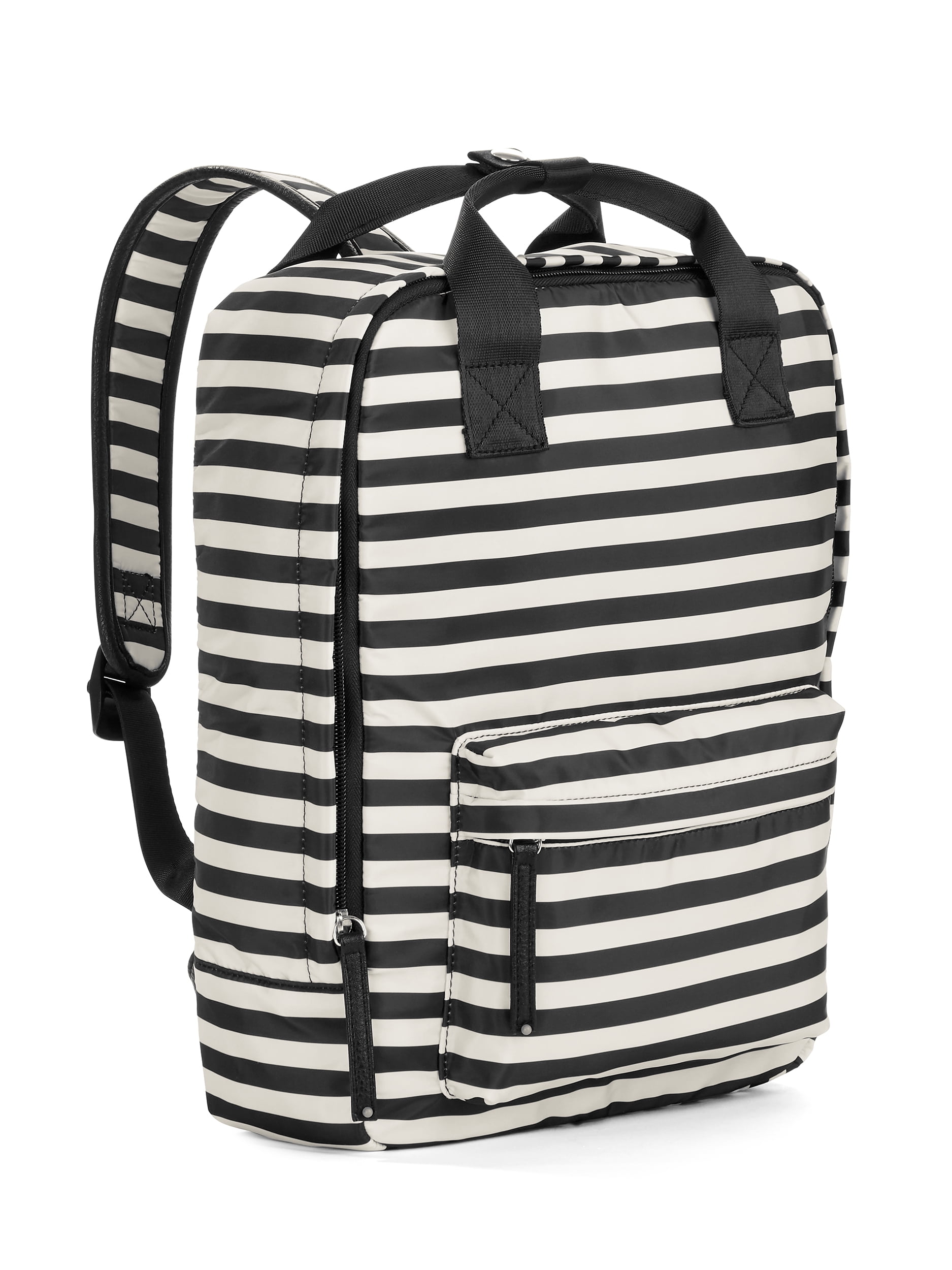 black and white striped backpack