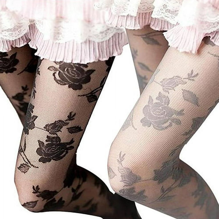 Anvazise Women Fashion Rose Pattern Tight Lace Pantyhose See
