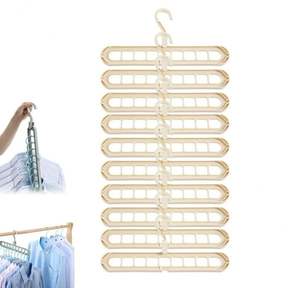 10 Pcs Space Saving Hangers Closet Organizer Multifunctional Clothes Hanger Rotating Hanger Anti-Skid Hangers Storage Coat Hangers for Dorms Closet,9 Slots,Khaki,Topboutique