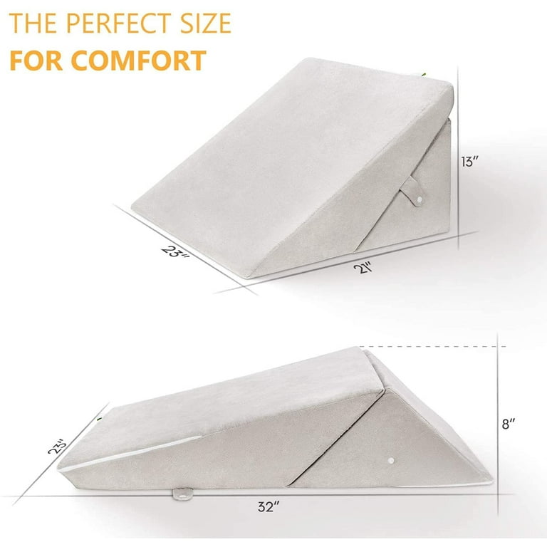 2pcs Memory Foam Bed Wedge Pillow Set for Back, Leg, and Knee Pain Relief -  Triangle Pillow with Removable Cover
