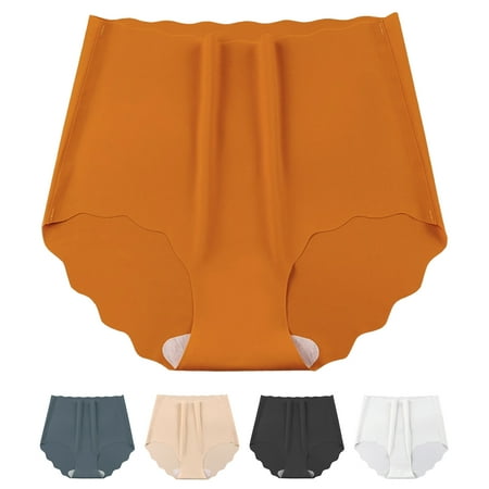 harmtty Women Panties Seamless Breathable Ice Silk Solid Color Sexy Briefs Lady Underpants for Ladies Orange L