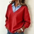 thumbnail image 2 of Floleo Women's Twofer Collar Sweatshirt V Neck Long Sleeve Pullover with Faux Shirt Detail Relaxed Fit Casual Layered Look Top for Fall Winter Daily Wear, 2 of 7