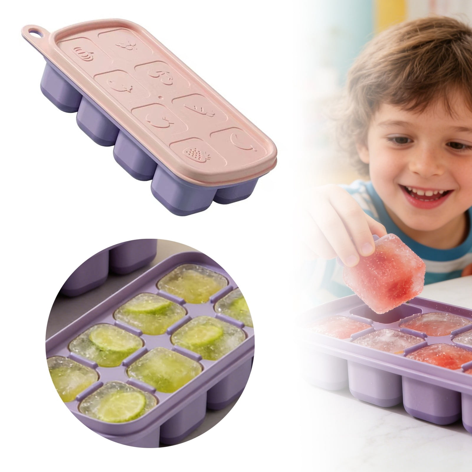 UJMNHYGT Ice Cube Trays Easy Release 8 Flexible Silicone Ice Cube Molds with Removable Lid, Reusable Stackable Freezer Ice Trays for BPA Free