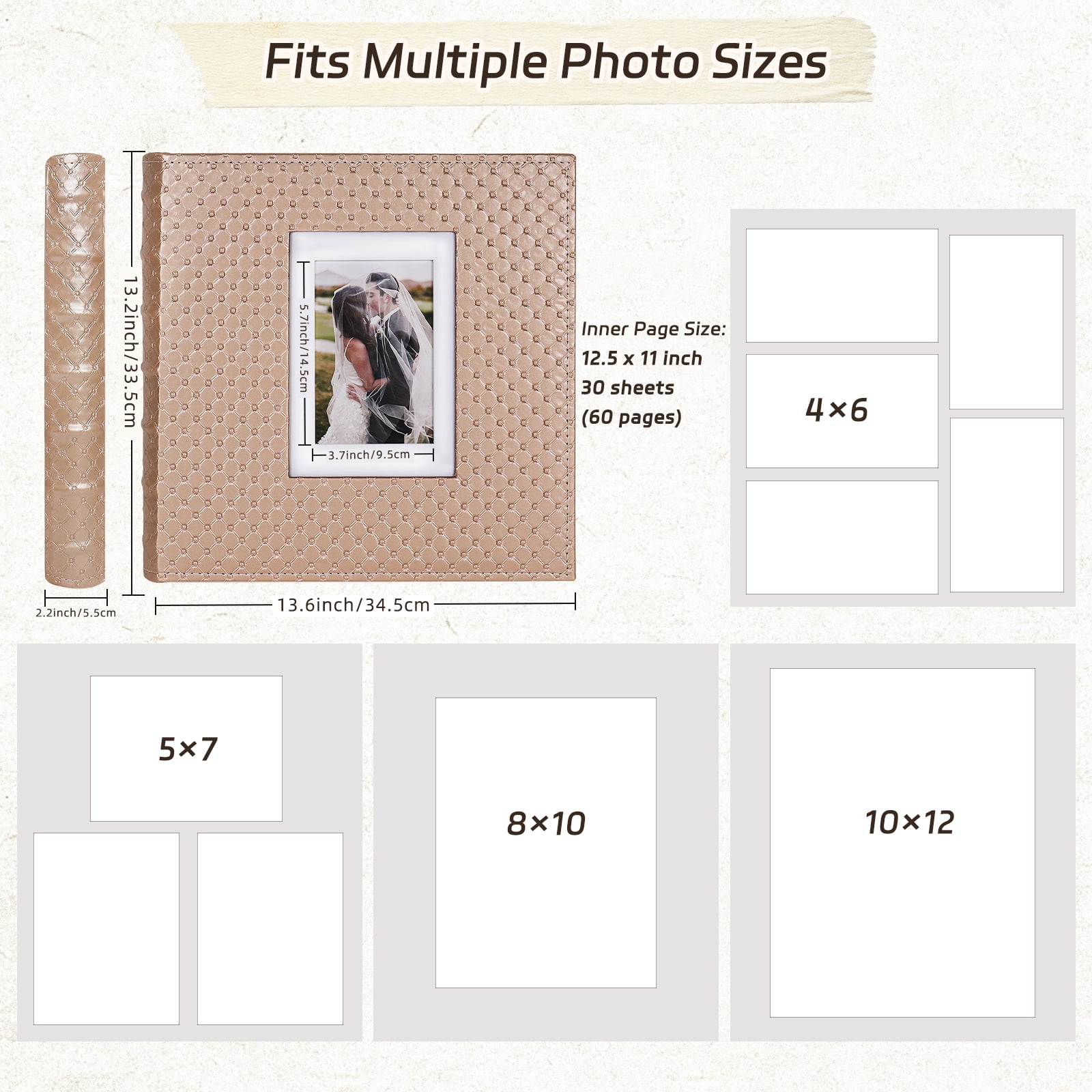 RECUTMS Self Adhesive Photo Album Magnetic Scrapbook Album 30 Magnetic Double Sided Pages Leather Cover DIY Photo Album Holds Photos of any size Baby Family Wedding Anniversary Albums(Light brown)