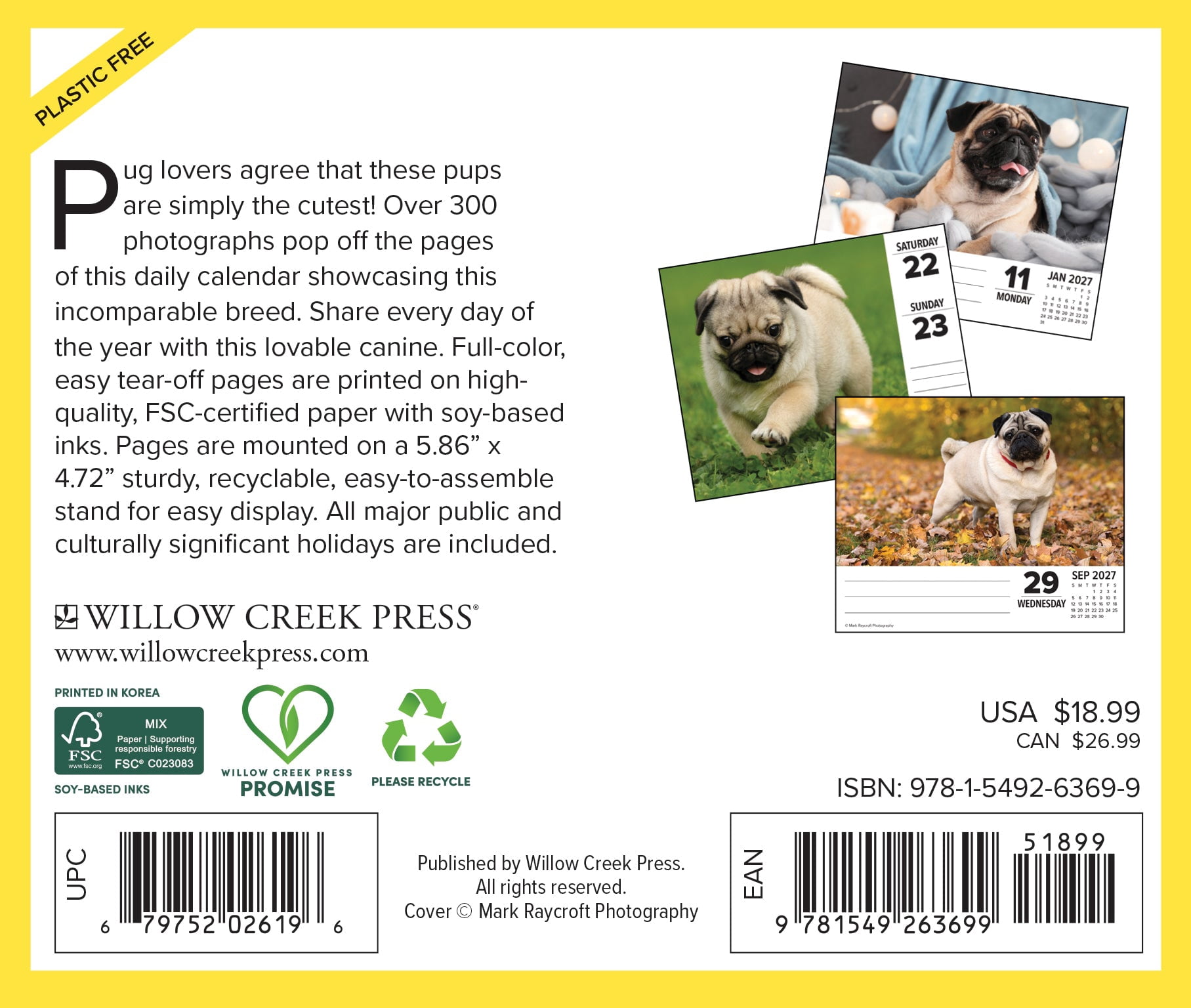 Willow Creek Press, Just Pugs 2027 Box Calendar
