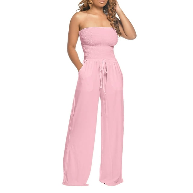 Women Solid Ruffle Lace Sleeveless Lace Up Jumpsuit Medium Length Straight Trousers Jumpsuits