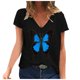 thumbnail image 1 of Gibobby Camiseta con cuello en V para mujer Camiseta suelta informal con cuello en V para mujer, blusa manga corta con estampado(Negro,XL), 1 of 3