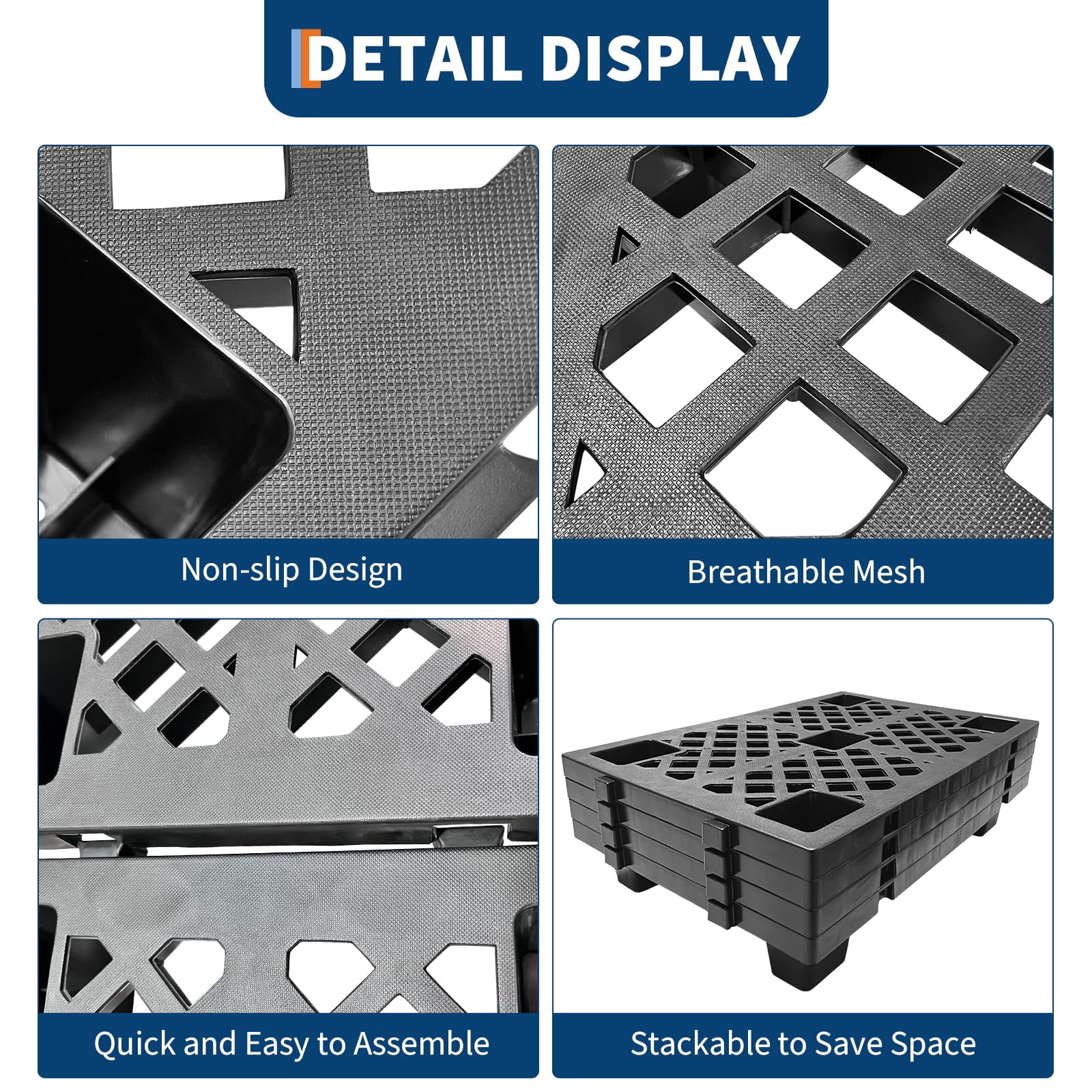 6 Pcs Lightweight Nestable Plastic Pallets - 23.6" x 15.8" Floor Pallets for Storage, Heavy Duty Waterproof with Ventilated Grids, Ideal for Warehouse, Garage, Basement, and Indoor Outdoor