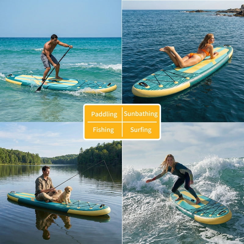 Gianna Inflatable Stand Up Paddle Board 10'6", Non-Slip EVA Deck with SUP Accessories, Wide Stable Design, Leash, Backpack & Pump for Adults & Youth of All Skill Levels，Yellow and Green