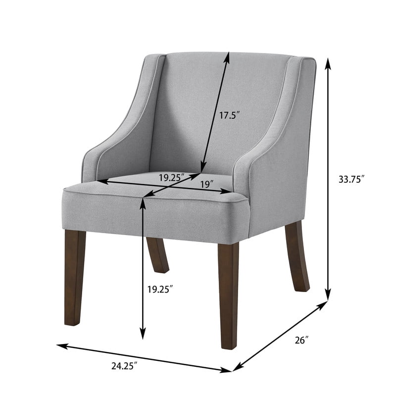 Mid Century Modern Accent Chair, Upholstered Fabric Armchair with Solid Wood Legs, Comfy Lounge Reading Chair for Living Room, Bedroom, Office, Gray