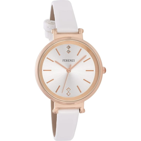 Elegant Feminine Analog Watch Small Dial with Delicate White Stones Daily Accessory Comfortable PU Leather Strap | Ferenzi FZ21604