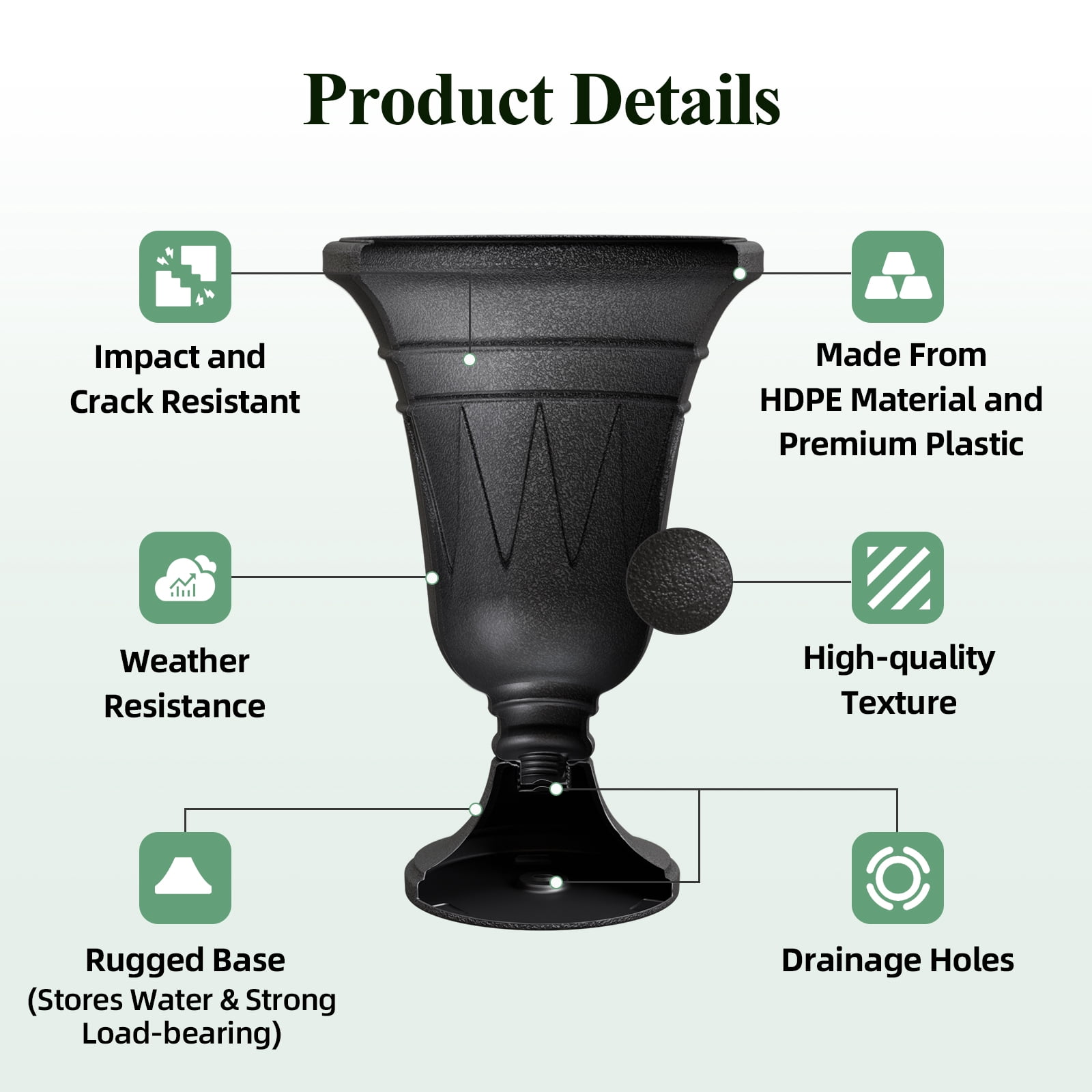 Chiccushion 23.6" Large Urn Planters for Outdoor Plants, Set of 2 Plastic Flower Pot for Wedding Party Bridal Shower Garden Patio Home Decor, Black