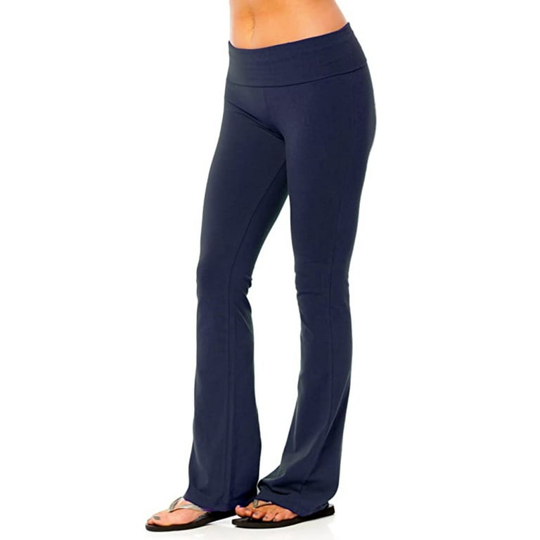 SKSloeg Womens Grey Flare Leggings Bell Bottom Bootcut Yoga Pants Wide Leg  Flare Leggings Low Rise Fold Over Workout Pants Tummy Control Work Pants  Navy L 
