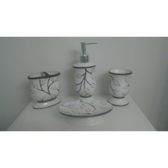 Heavenly Designs Watson Bathroom Accessories White and Black Ceramic Bathroom Accessory Set