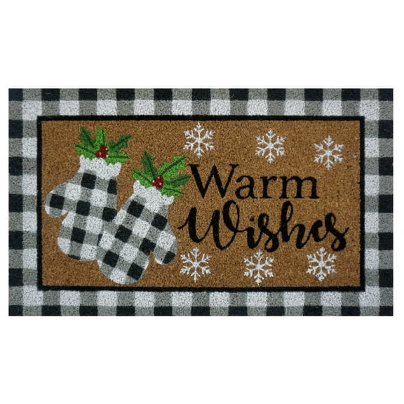 Briarwood Lane Checkered Mittens Winter Natural Fiber Coir Doormat