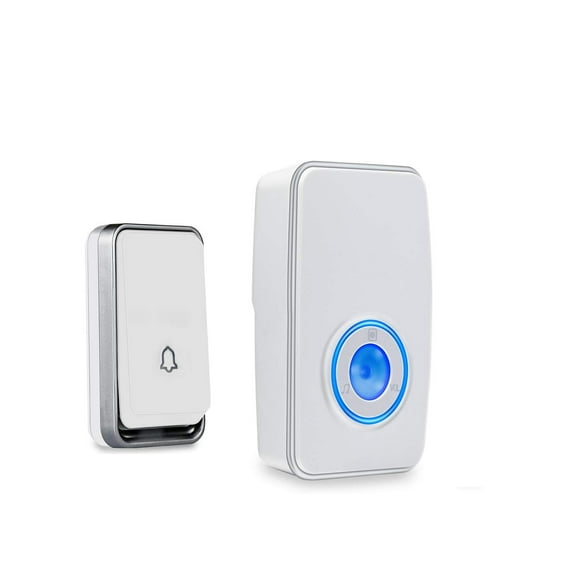 【No requiere batería】 Timbre inalámbrico resistente al agua, kit de timbre de puerta AURTEC con 1 receptor de flash LED enchufable y 1 transmisor autoalimentado de presión, 51 timbres y 4 niveles de v