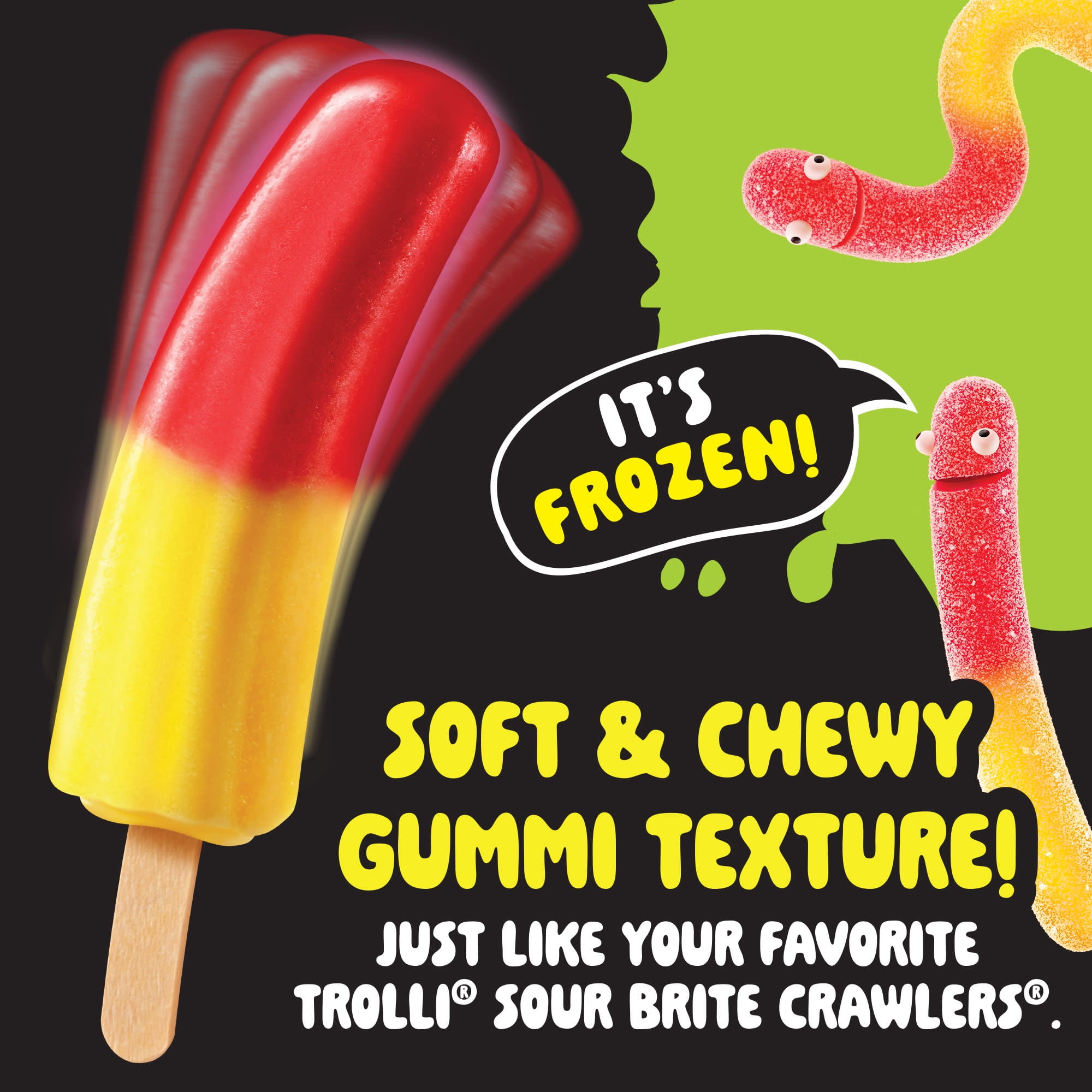 Trolli Frozen Gummi Ice Pops Chewy Sour Gummy Candy Frozen Dessert Snacks, Cherry Lemon, 10 Count