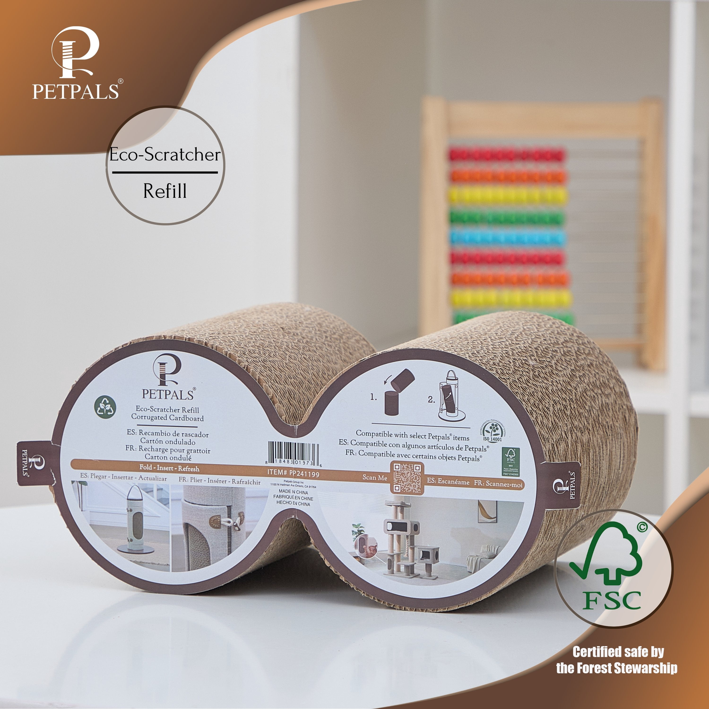Petpals 2-Pack Eco-Scratcher Corrugated Cardboard Scratcher Refill, Refresh Petpals Cat Tree and Scratcher