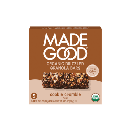 MadeGood Chocolate Drizzled Cookie Crumble Granola Bars, 5 Healthy Snack Bars, 0.78 oz Each