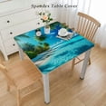 thumbnail image 2 of HAOXIT Square Tablecloths,Waterproof Tablecloth Polyester Wrinkle Free Elastic Edged Table Cover, Blue Coast Outdoor Patio Party Dining, Fits Square Tables 54''x54'', 2 of 7