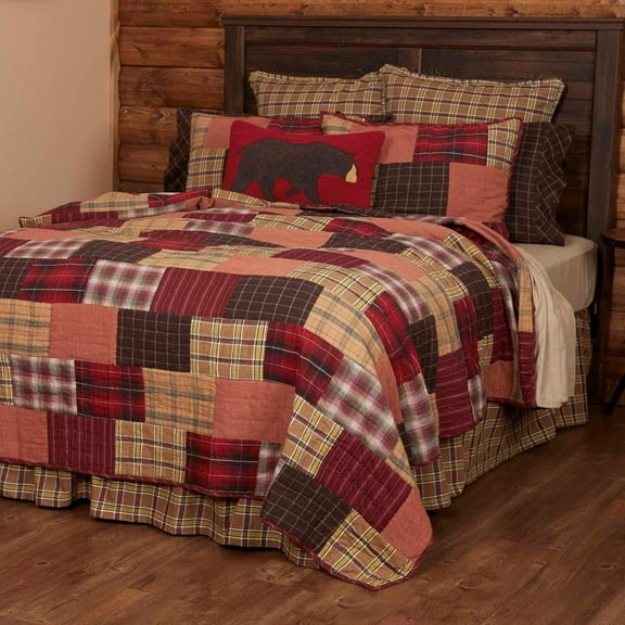 Rustic Quilt Wyatt Patchwork Cotton Red Brown Tan Lodge Country Bedding Decor TCC Brands