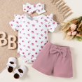 thumbnail image 2 of StylesILove Infant Baby Girls Floral Print Short Sleeve Bodysuit & Shorts & Headband 3pcs Set Spring Summer Romper Outfit (Red Rose, 24 Months), 2 of 7