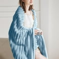 thumbnail image 5 of Plush Flannel Family-Friendly Blanket, Soft Warm Toddler Throw with Striped Texture, for Nursery Stroller Travel Gift, 70X100Cm Blue Tanuke, 5 of 9