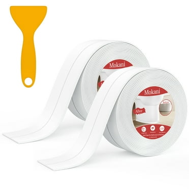 Mokani Caulk Tape Waterproof Self Adhesive, 2 Rolls White Caulking Sealant Strip