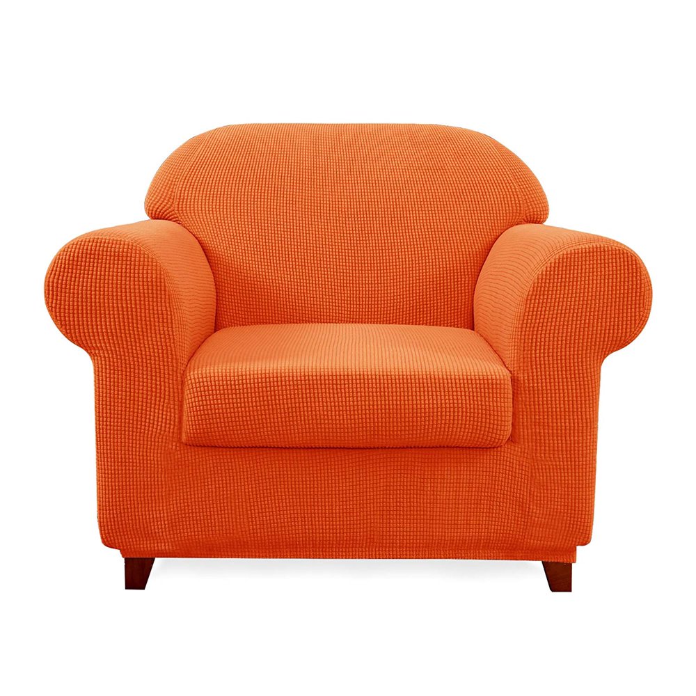 Subrtex Stretch 2Piece Textured Plaid Armchair Slipcover, Orange