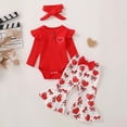 thumbnail image 2 of NOLDARES Baby Girl Clothes Newborn Infant Fall Winter Outifts Ribbed Ruffle Long Sleeve Romper Pant Outfit Set 3pcs 0-24 Months(Red,0-3 M), 2 of 9