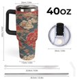 thumbnail image 2 of 40 oz Insulated Tumbler with Handle, Leak-Proof Straw Lid, Stainless Steel Travel Mug for Car & Road Trips - Flower Retro, 2 of 6