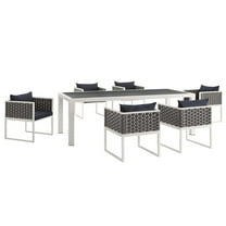 Modway Stance 7 Piece Outdoor Patio Aluminum Dining Set in White Navy