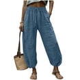 thumbnail image 4 of BUIGTTKLOP Women Wide Leg Pants Elastic Waist Baggy 3/4 Length Cropped Pants Loose Fitted Summer Capris, 4 of 6