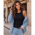 thumbnail image 5 of CHICME Tank Tops for Women Solid Color O-Neck Sleeveless Elastic Slim Fit Basic Vest Casual Womens Top(Without Pads) Black-S, 5 of 9