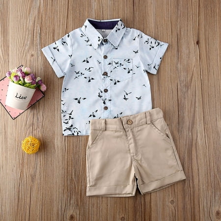 

Kids Toddler Baby Boys Short Sleeve Button Down Shirt Shorts Suits 2T 3T 4T 5T 6T Outfits Summer Clothes Gentleman 2-Piece Set