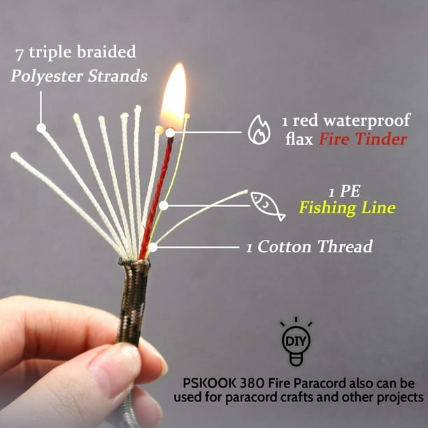 Queto Paracord Survival Cord With Waxed Tinder Fishing Line Cotton Thread Outdoor Commercial Grade Braided Fire Parachute Cord Ropes