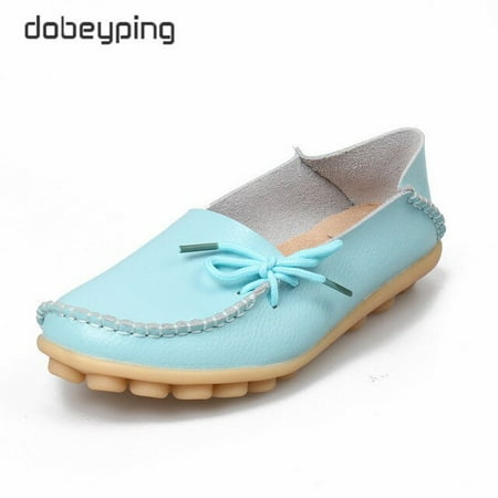 

New Moccasins Women Flats 2019 Autumn Woman Loafers Genuine Leather Female Shoes Slip On Ballet Bowtie Women s Shoe Size 35-44