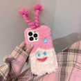 thumbnail image 5 of Cute Cartoon Plush Phone Case Compatible with iPhone 14 Pro, Funny 3D Pink Furry Winter Warm Plush Spoof Braids Face Shockproof Phone Cover for Girls Women, 5 of 12